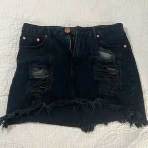 Black denim skirt